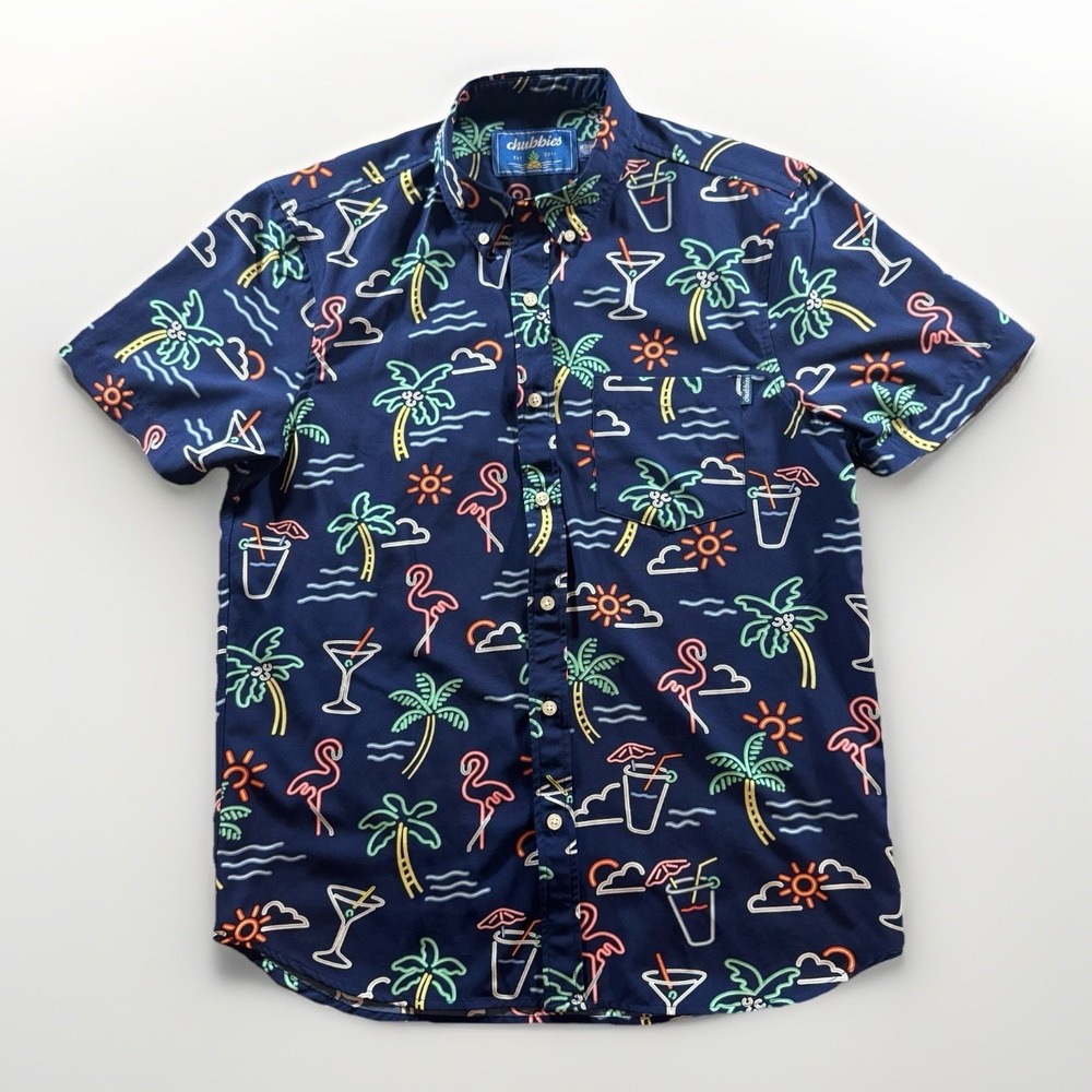 Chubbies Shirt‎ M Navy Blue Button Down The Neon Lights Friday Performance Frat